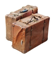 Two antique suitcases isolated with clipping path